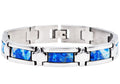 Mens Genuine Blue Lace Agate Stainless Steel Bracelet