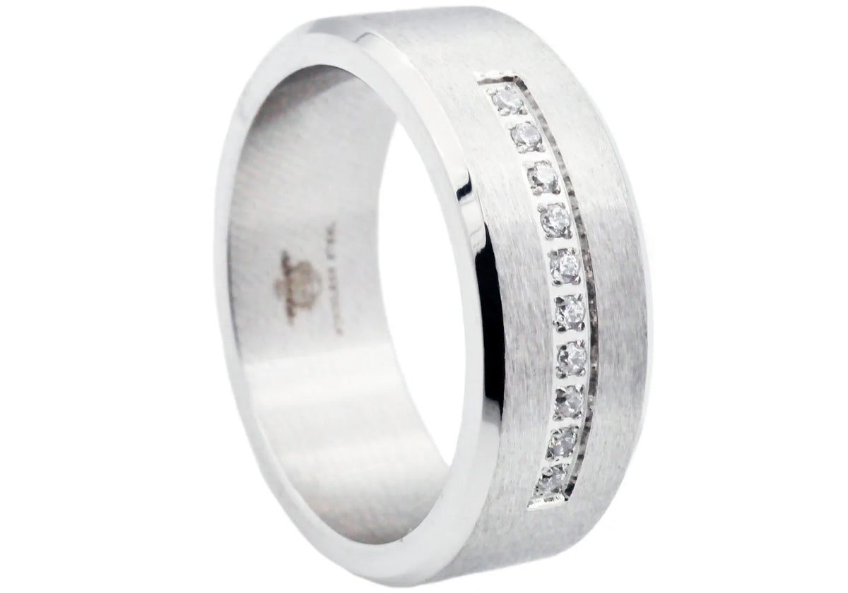 Mens Stainless Steel Ring With Cubic Zirconia