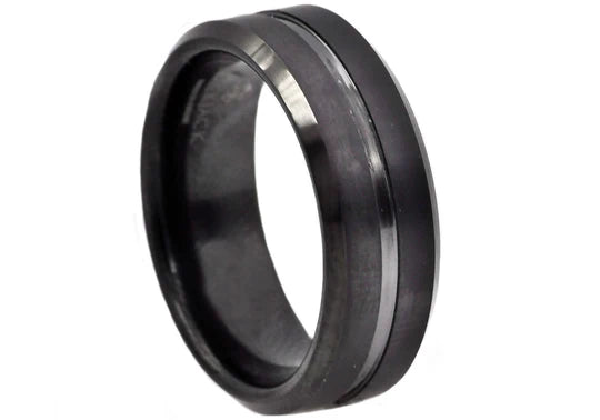 Mens Black Plated Tungsten Band Ring