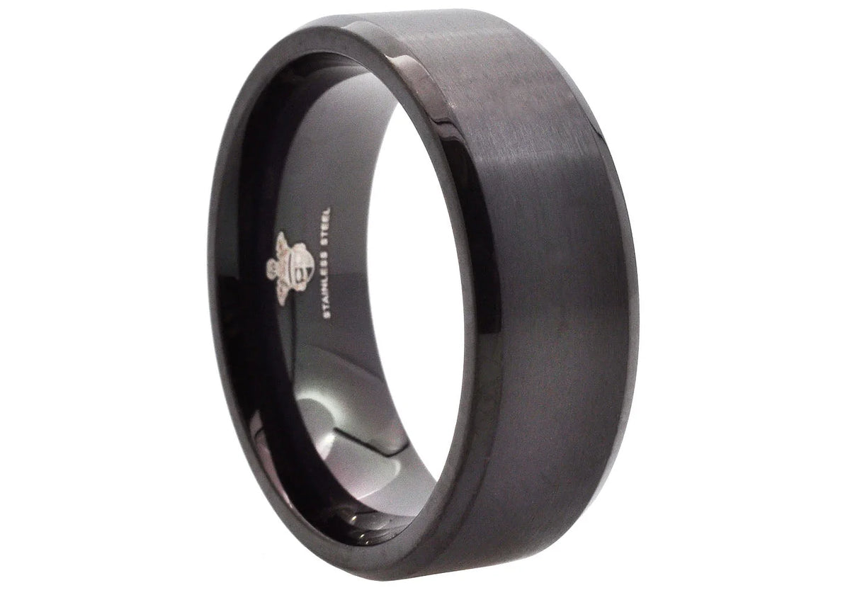 Mens 8mm Black Stainless Steel Basic Band Ring