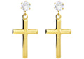 Mens Gold Stainless Steel Cross Earrings With Cubic Zirconia
