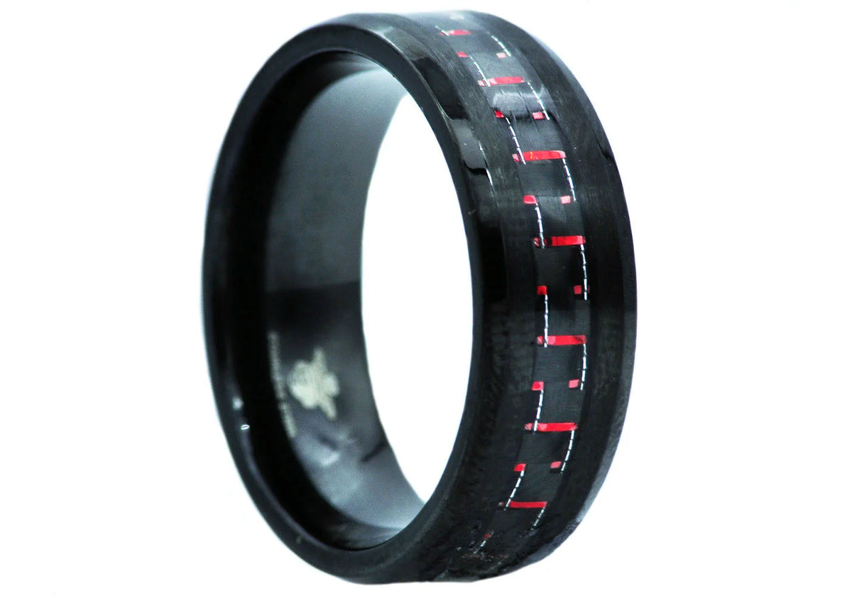 Mens Red Carbon Fiber and Black Stainless Steel Band