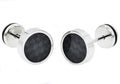Mens 9mm Stainless Steel Earrings With Black Carbon Fiber