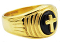 Mens Onyx And Gold Stainless Steel Cross Ring
