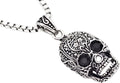Mens Stainless Steel Skull Pendant With Black Cubic Zirconia