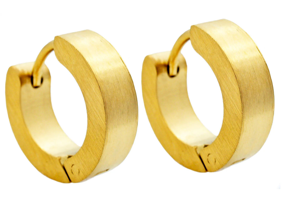 Mens 14mm Gold Stainless Steel Hoop Earrings