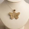 14k Yellow Gold Dia Cut Butterfly Pendant