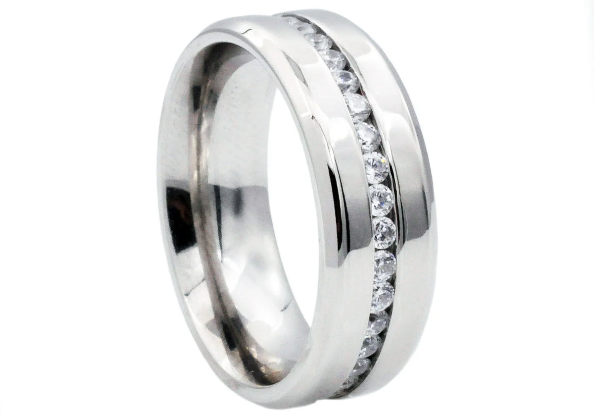 Mens Stainless Steel Band With Cubic Zirconia