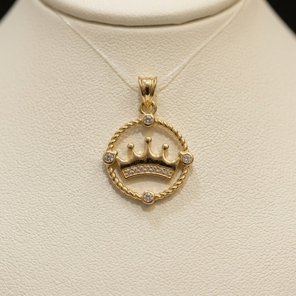 10k Yellow Gold Circle Crown Pendant