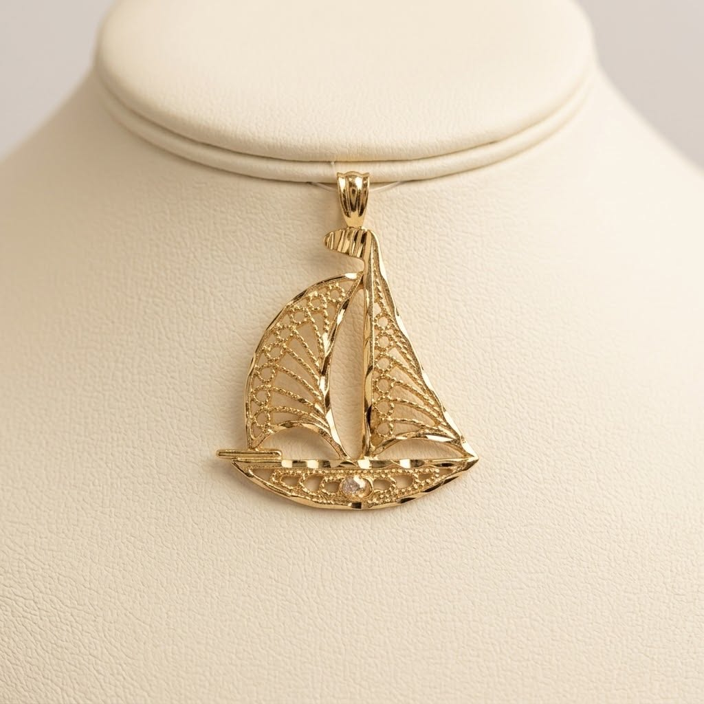 14k Yellow Gold Boat Pendant