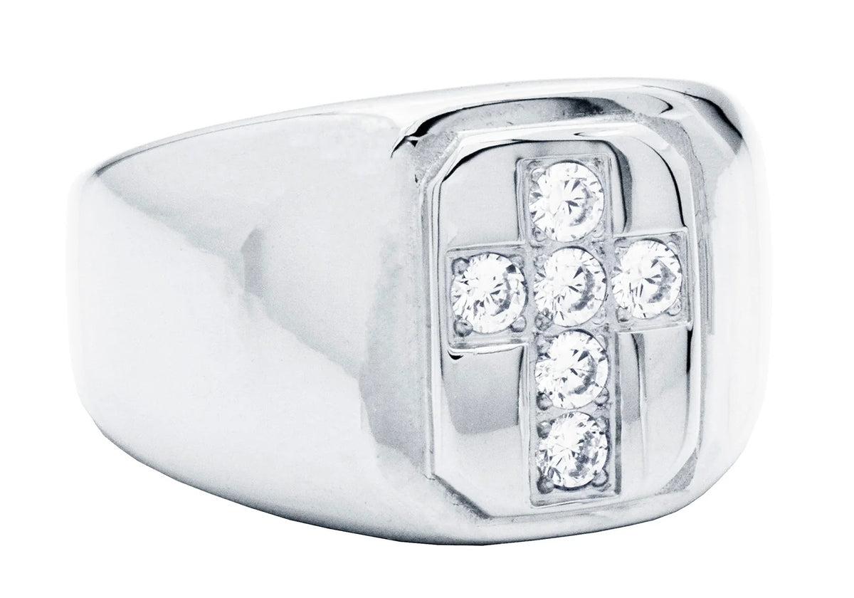 Mens Stainless Steel Cross Ring With Cubic Zirconia
