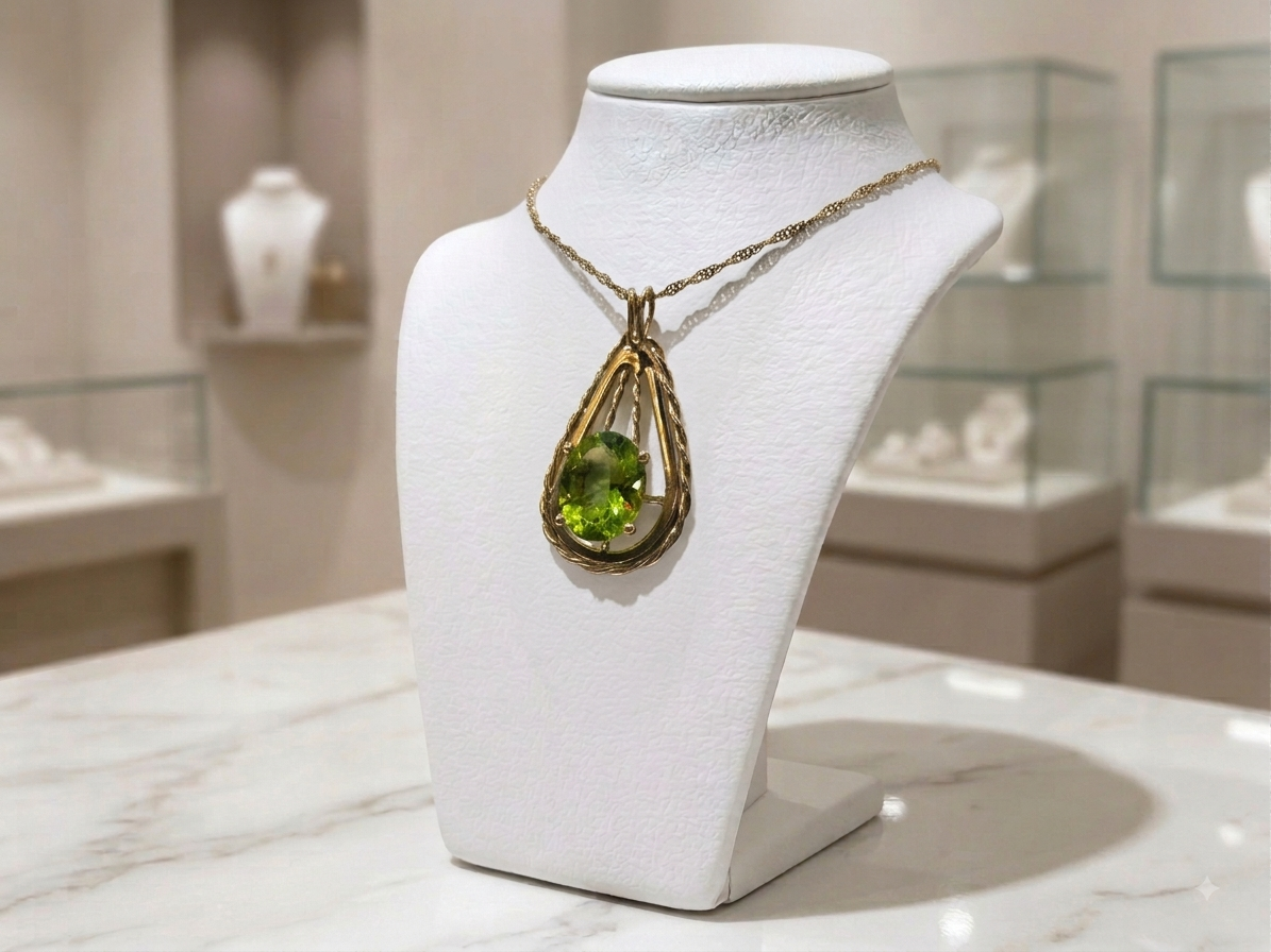 14K Yellow Gold Natural Peridot Pendant & Chain