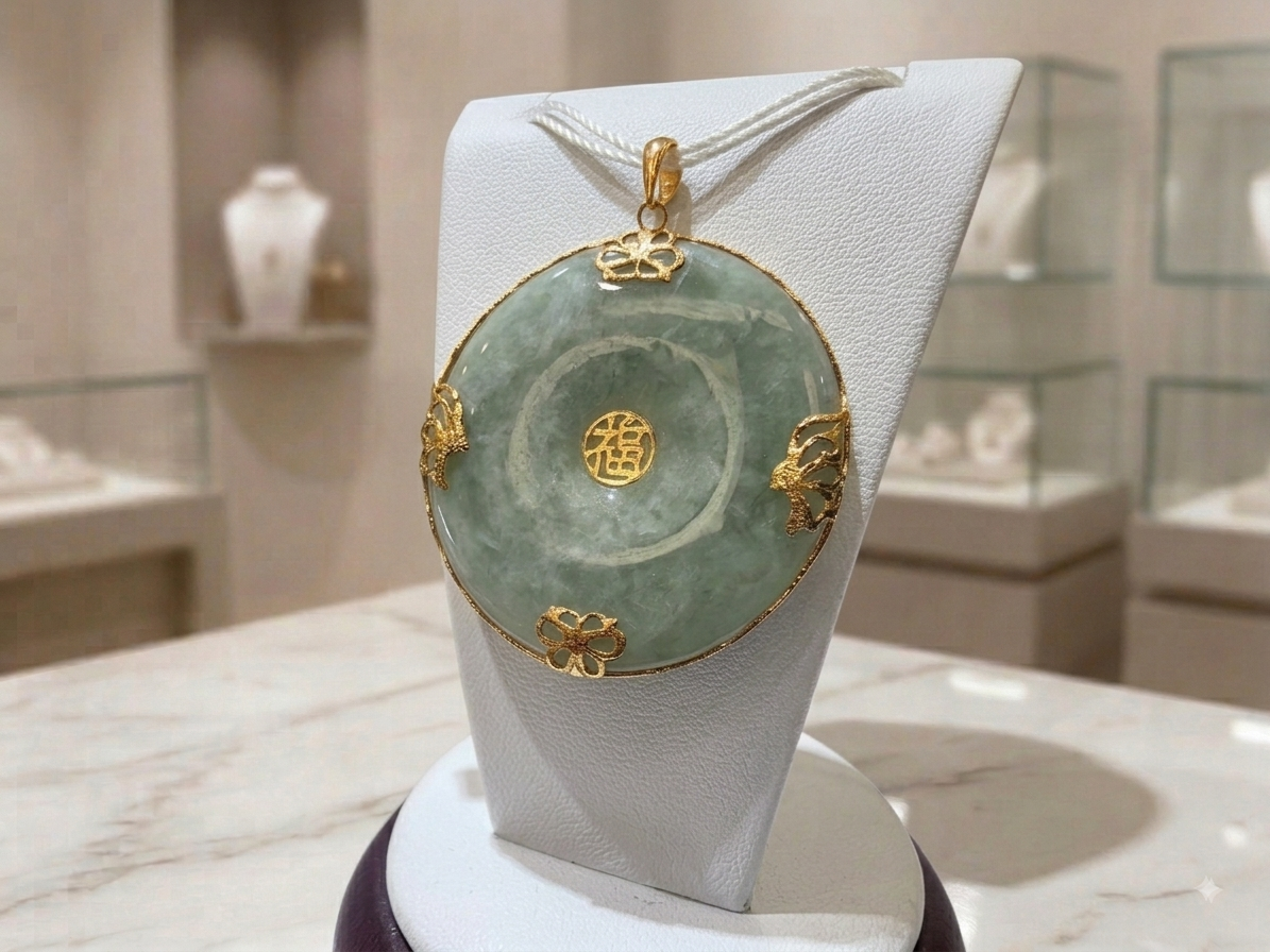 14K Yellow Gold Jade Pendant