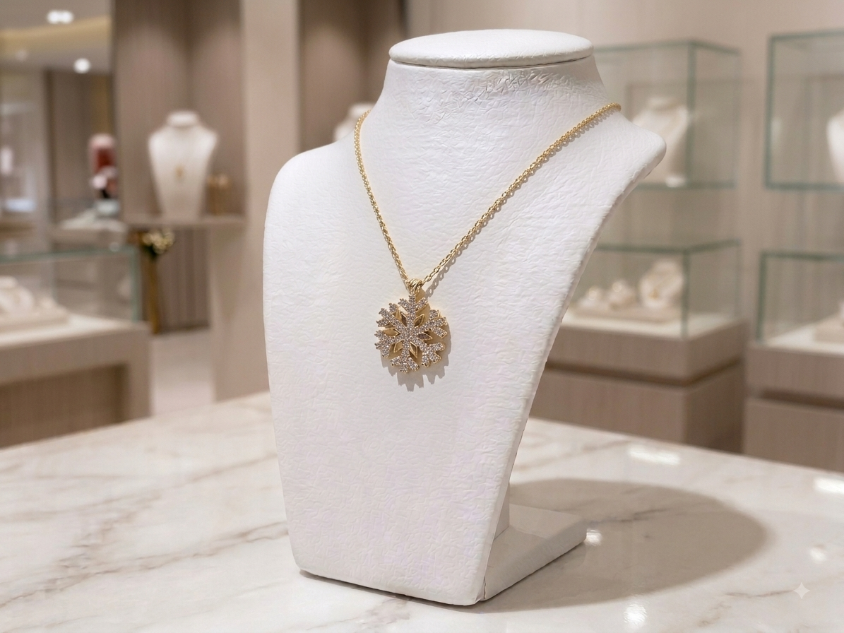 10K Yellow Gold Diamond (Snowflake) Pendant & Chain