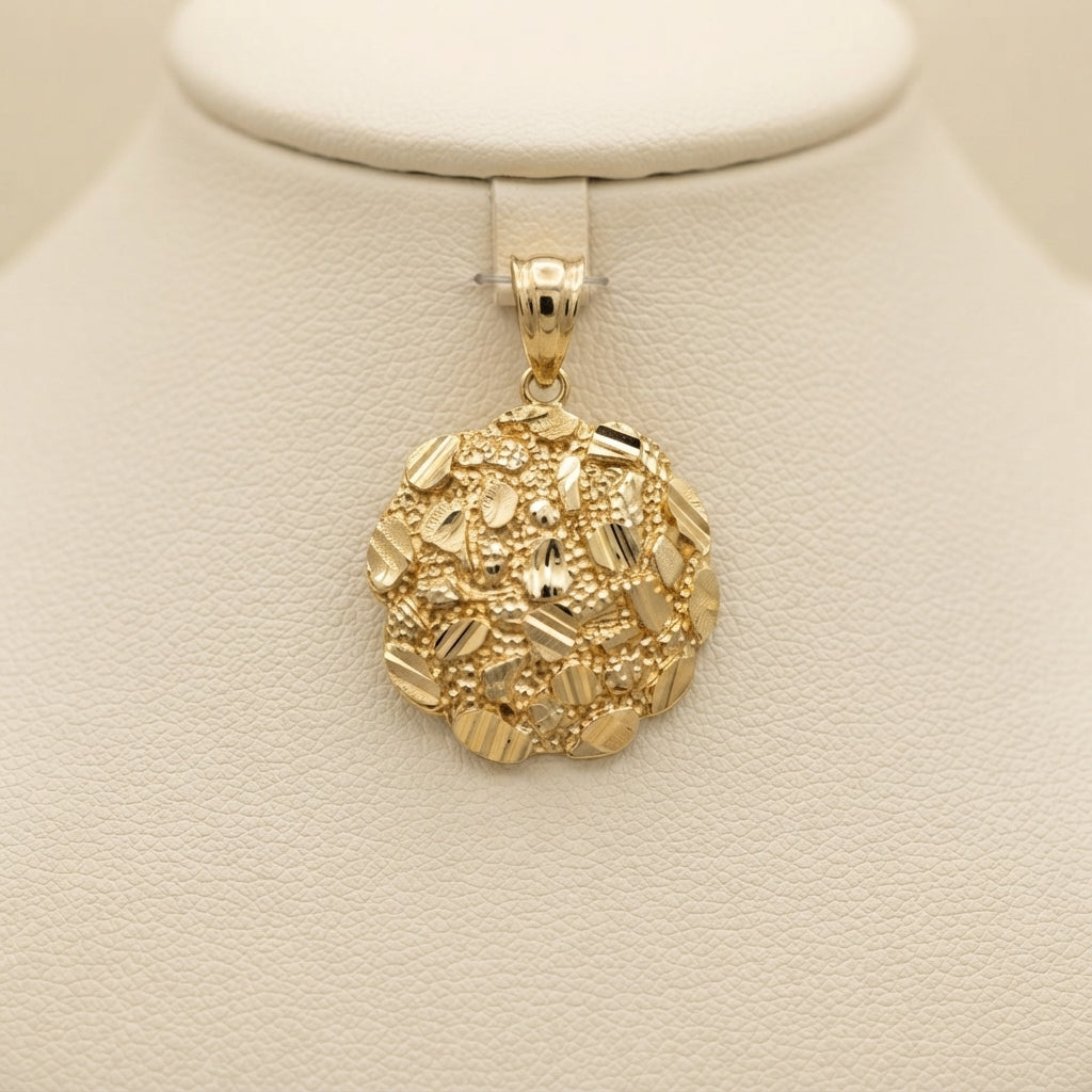 10k Yellow Gold, Round Nugget Pendant