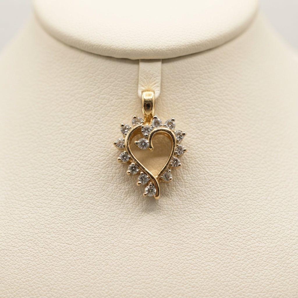 10k Yellow Gold, Diamond Heart Pendant