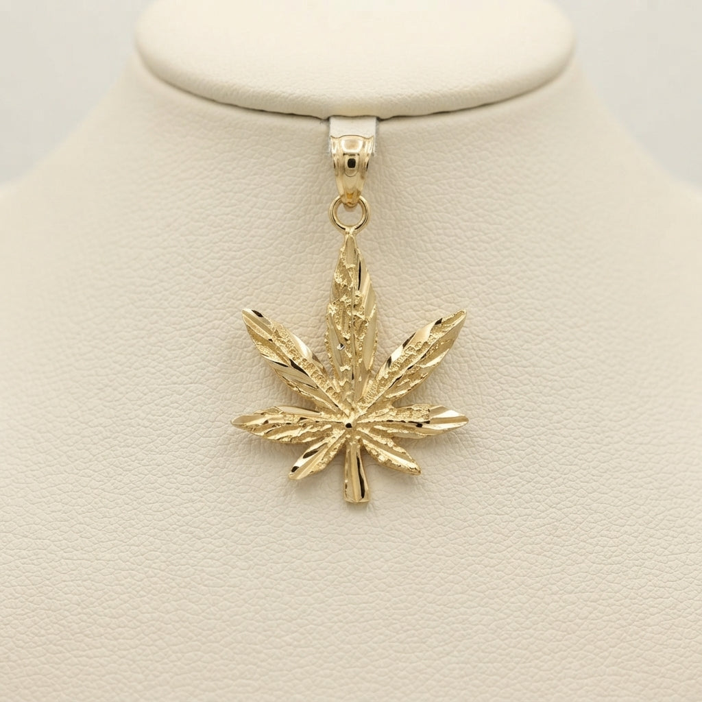 10k Yellow Gold, Dia Cut Leaf Pendant