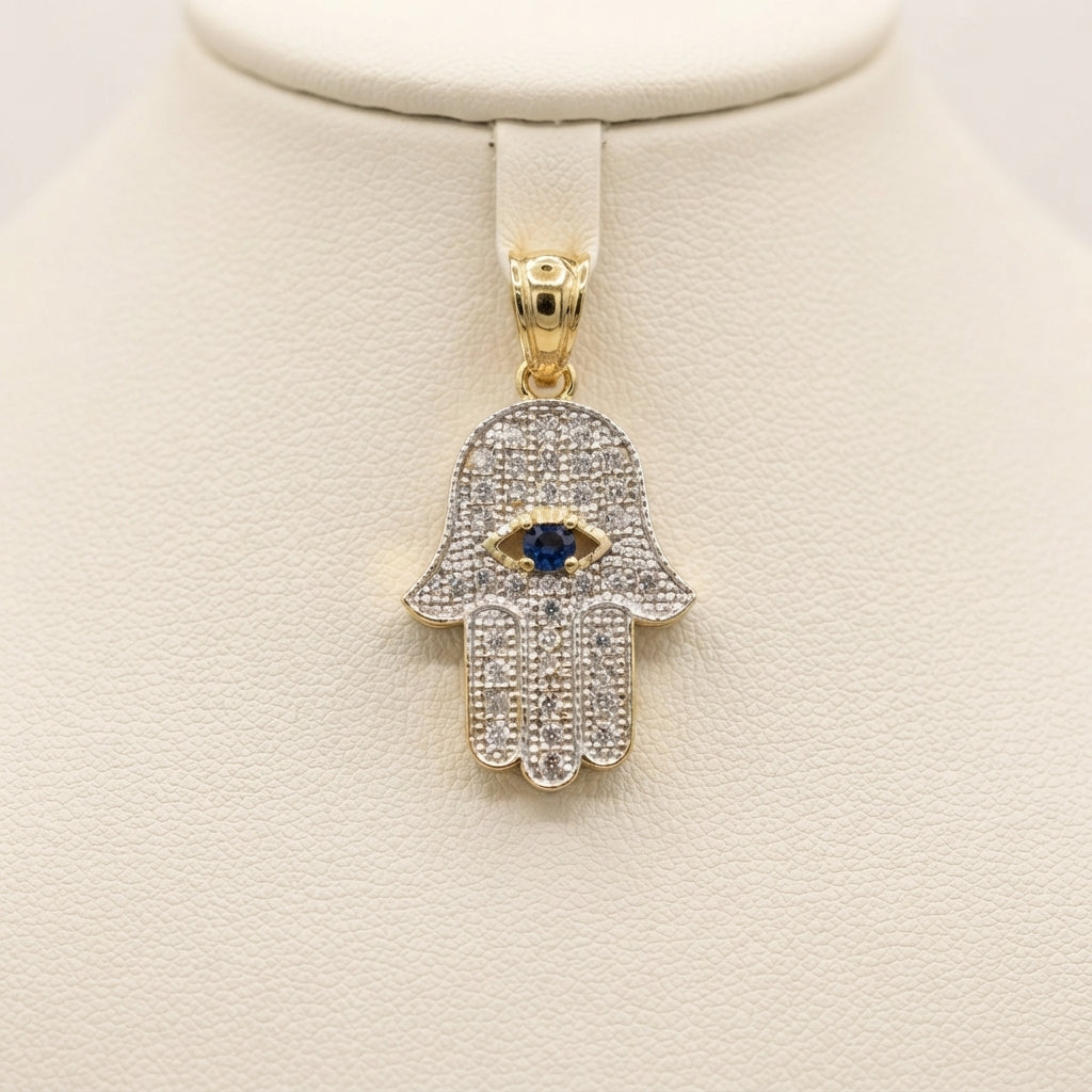 14k Yellow Gold, Blue Sapphire Evil Eye