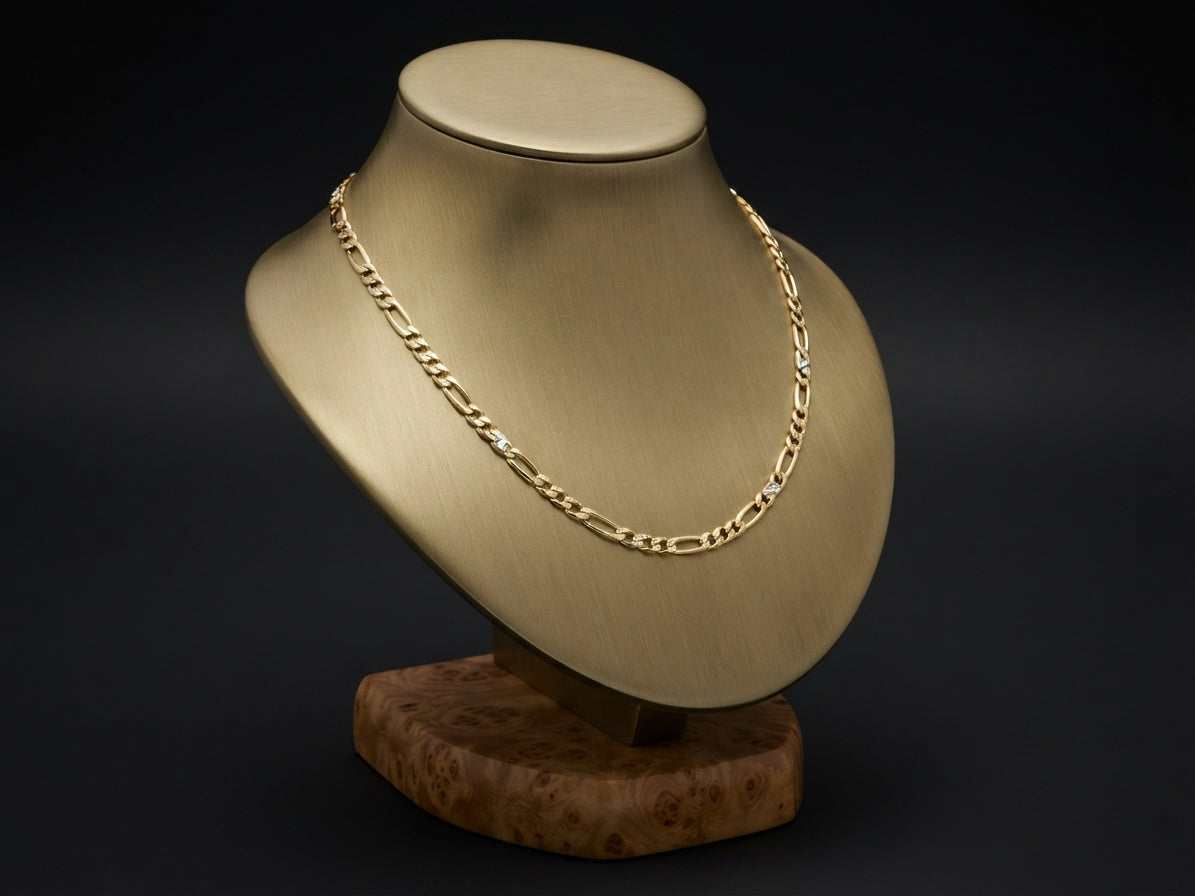 14k Yellow Gold, DiaCut Figaro 22"